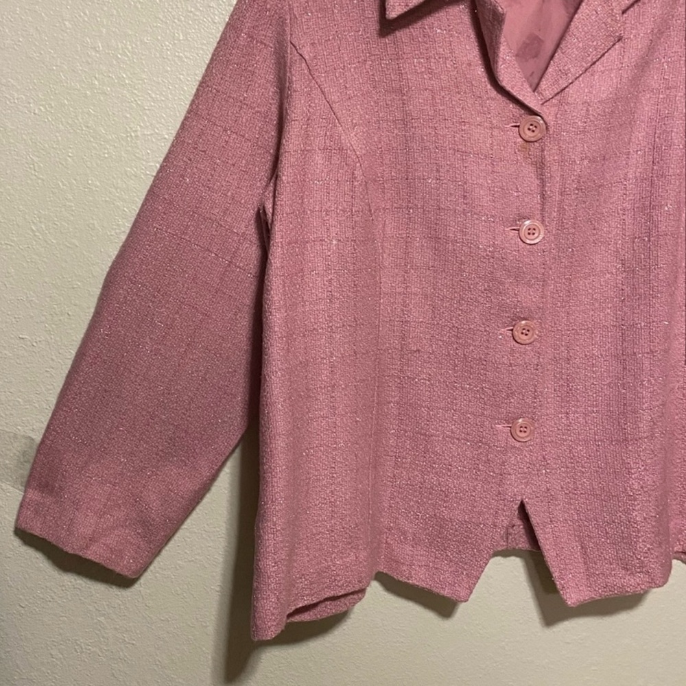 Fashion Bug Pink Sparkle Blazer Jacket 18W 20W Button Front Career Chic - Picture 3 of 4